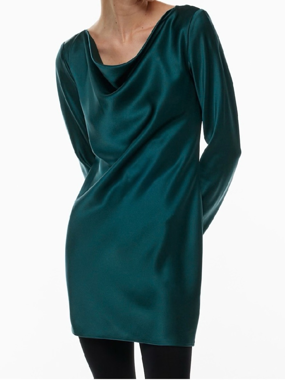 Aritzia Babaton Gio Satin Dress M Green Cowl Neck Bias Cut 90s Minimalist